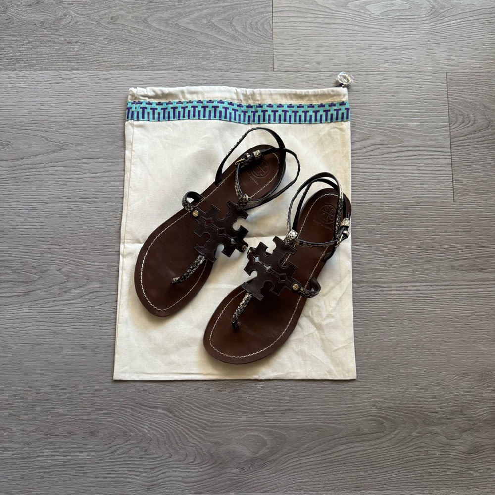 Tory Burch Chandler Flat Sandals Brown Snakeprint